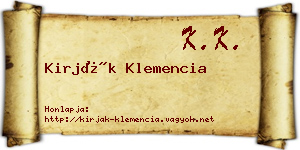 Kirják Klemencia névjegykártya